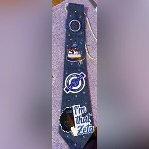 Blue Denim Tie with Embroidered Design